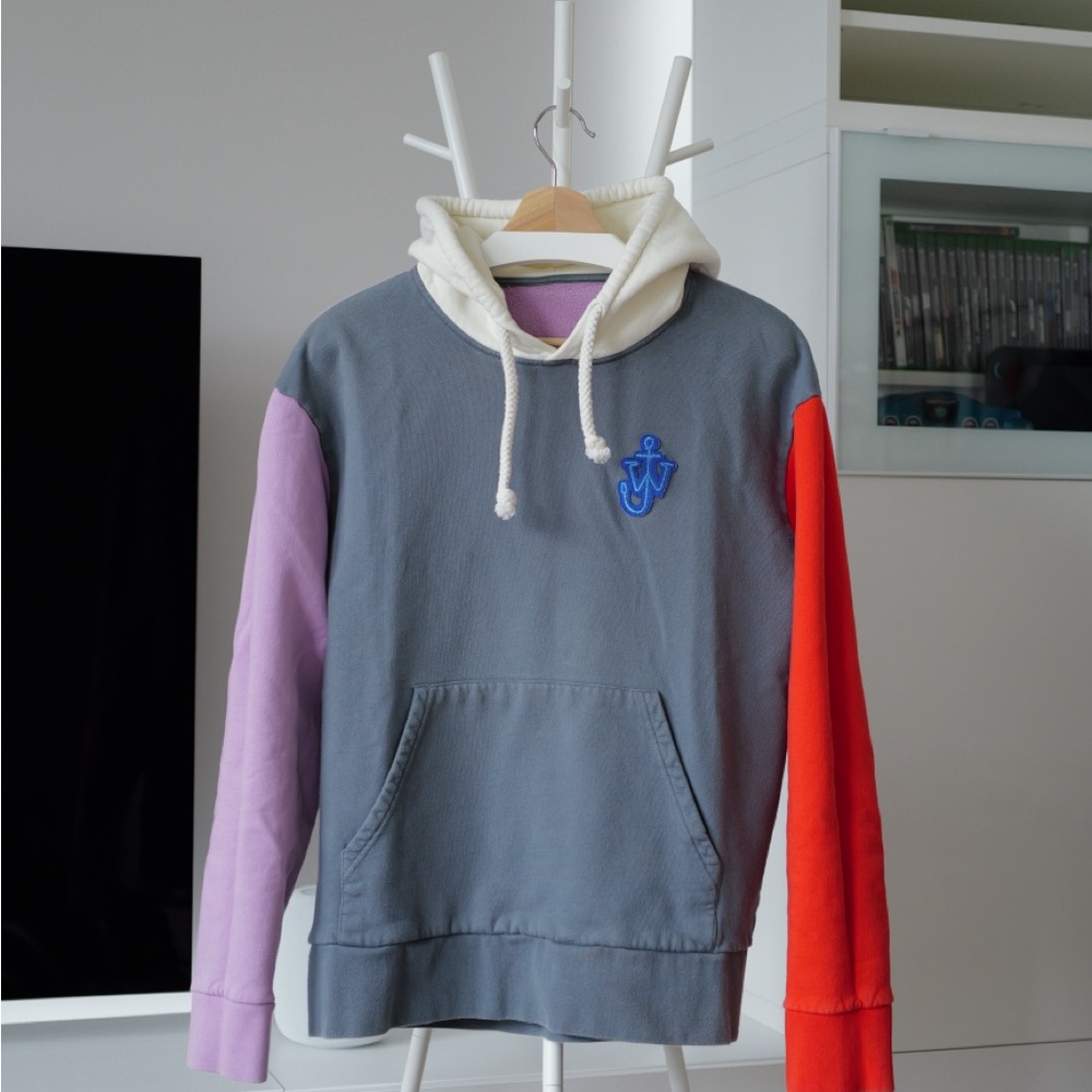 JW ANDERSON Logo Embroidered Color Block Hoodie (Grey Pink Orange)